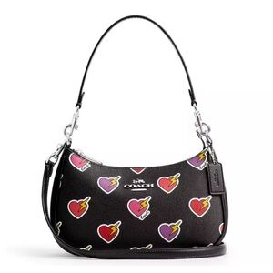 New Coach CY346 Teri Shoulder Bag with Heart Bolt Print Black Multi